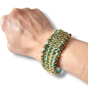 NWT Cute Boho Gold/Turquoise Woven Multistrand Bracelet